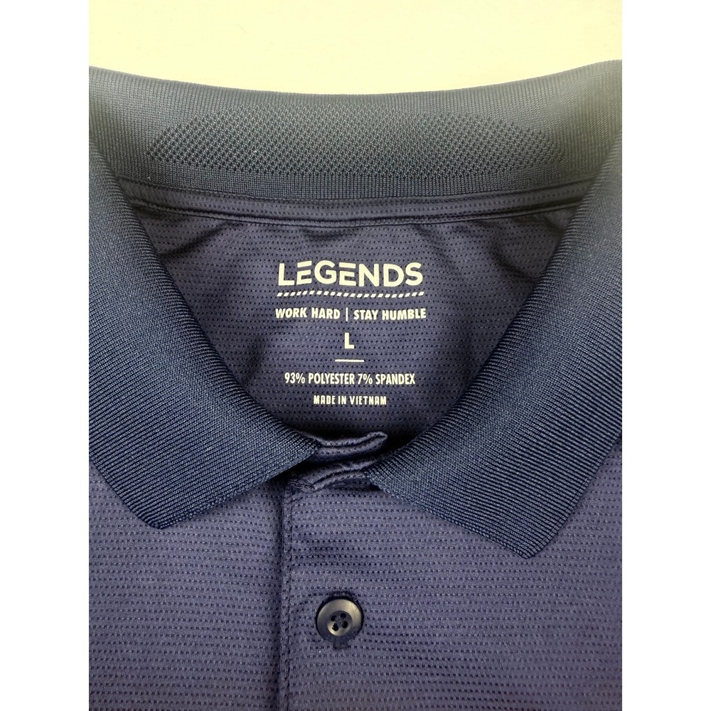 Legends Polo Shirt Large Navy Blue Performance Stretch Short Sleeve Golf Casual - Picture 2 of 5